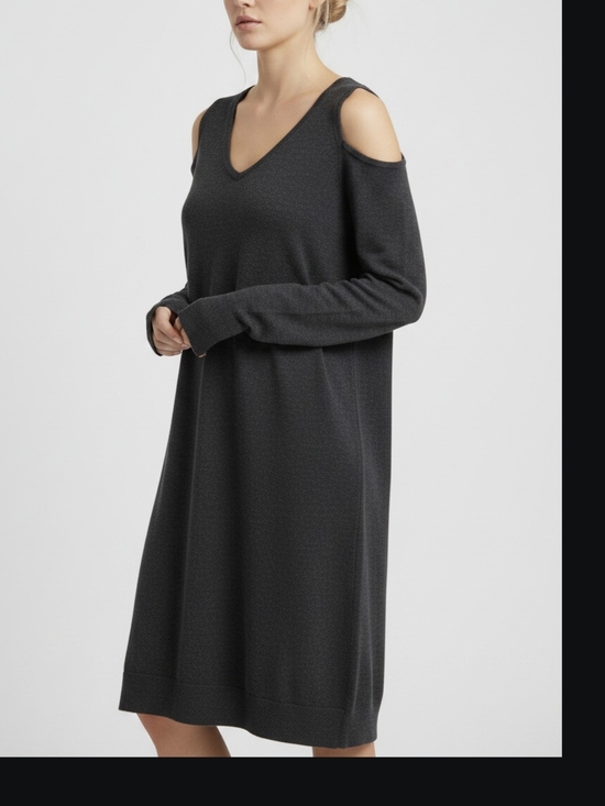 All Saints Dresses & Skirts - All Saints Charcoal Cold-Shoulder V-Neck Sweater Dress